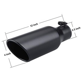LCGP 2.5 Inch Inlet Exhaust Tip 2.5" x 4" x 12" Black Exhaust Tailpipe With Blot-On Design, Universal for Car