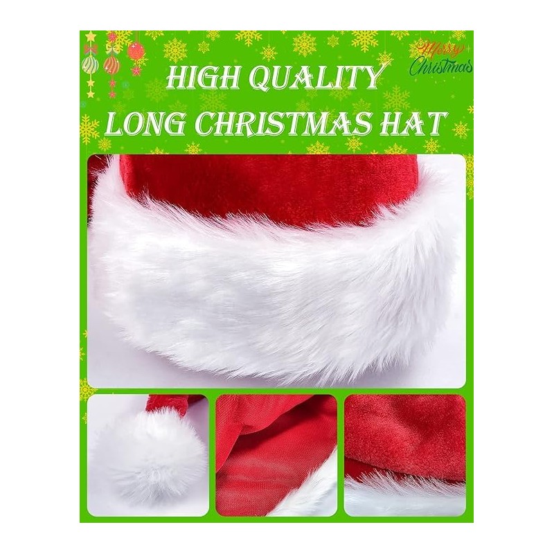 BleSky Long Christmas Santa Hat Adults Deluxe Plush Long Xmas