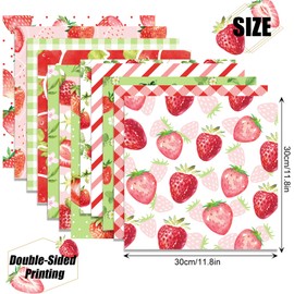 WLXTREE Strawberry Striped Plaid Scrapbook Paper,24 Sheets 12 x12 inch Double-Sided Printing Decorative Craft Patterned Paper Pad for Card Making Background Art Album Collage Aesthetic Room