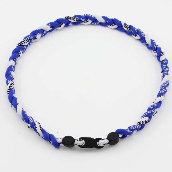 3 Rope 20" Titanium Ionic Sports Necklace Baseball Softball Soccer Braided Twist(Blue/Blue/White)