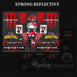 Reflective Motorcycle Decal Sticker Cute Cat, Monster Waterproof Sticker Motorcycle, Sticker for Motorcycles, Motorcycle Helmet, Skateboard, Car and Dirt Bike Motorcycles Red