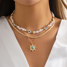 HUASAI Seashell Necklace Beach Jewelry for Women Starfish Shell Necklace Layered Boho Dainty Gold Necklaces Summer Jewelry Stuff Beach Accessories Country Concert Outfits for Women