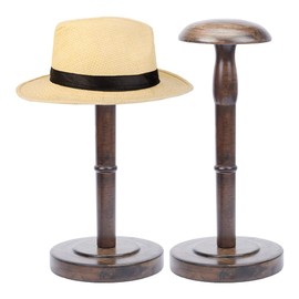 GOMAKERER 1 x Table Hat Stand, 156 x 340 mm Vintage Style Wooden Hat Stand with Handle, Wig Stand, Helmet Organiser, Storage for Home