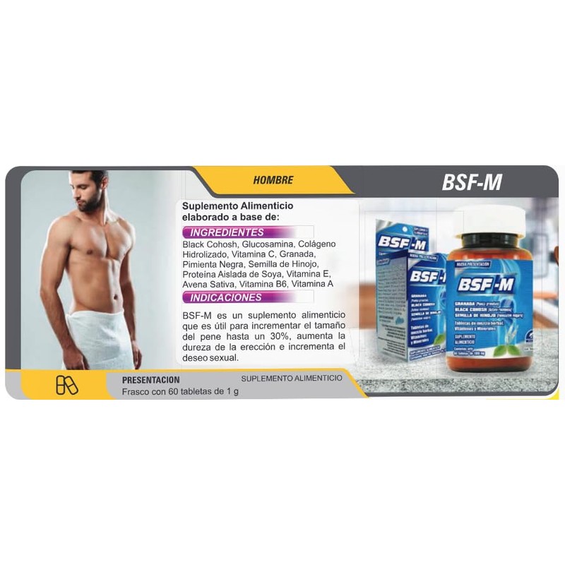 BSF-M Suplemento Alimenticio Masculino con Granada, Black Cohosh y Semilla