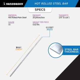 Sandbaggy 1/8" x 1/2" x 36" Hot Rolled Steel Flat Bar - Plain Steel, 11 Gauge (10, Gray, 1/8" x 1/2" x 36")