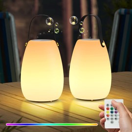 Portable Table Lamps with Speakers for Outdoor Indoor, 2-Pack Rechargeable Night Lights Dimmable Shower Lamp with 7 Color Changing 3 Lighting Modes for Patio Camping Garden Party Bedroom Bathroom