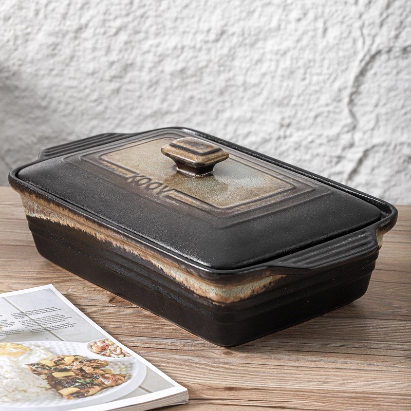 KOOV Ceramic Casserole Dish with Lid, Rectangular Baking Dish Set,
