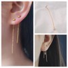 Threader Bead Tassel Drop Earrings for Women Girls S925 Sterling