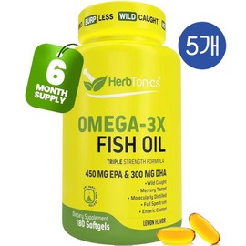 Herbtonics Omega-3X Fish Oil EPA DHA puffless lemon flavor softgel Herbtonics Omega-3X Fish Oil, 5 pieces, 180 tablets / 허브토닉스 오메가-3X 피쉬오일 EPA DHA 퍼프리스 레몬맛 소프트젤 Herbtonics Omega-3X Fish Oil, 5개, 180정