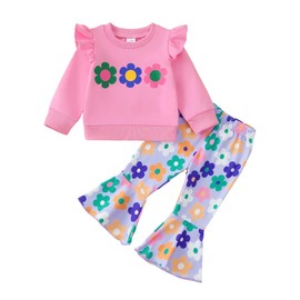 Toddler Girl Clothes 2t 3t Girl Clothes Fall Winter Kid Long Sleeve Plain T Shirts Purple Floral Long Pants Little Girl Outfit Cute Kid Clothing Set