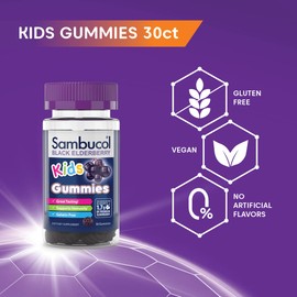 Sambucol Black Elderberry Gummies for Kids - Kids Elderberry Gummies, Added Vitamin C & Zinc, Black Elderberry Gummies Kids, Toddler Elderberry Gummies, Delicious Berry Taste - 30 Count
