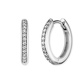 Engelsrufer Filigree Keep It So Simple Women's Creole Earrings Sterling Silver with 24 White Zirconia Stones - Clip Closure - Nickel-Free - Size: 16 mm, Sterling Silver, Cubic Zirconia