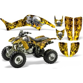 AMR Racing ATV Graphics Kit: Quad Stickers for Honda TRX 400EX (1999-2007), Featuring Motor Head Design in Yellow, Transform Your Ride with New ATV Stickers!