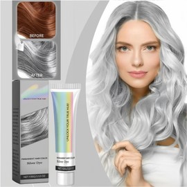 2PCS Metallic Silver Gray Hair Dye,2 In 1 Natural Essence Extract Silver Hair Dye,Silv/er Gray Natural Ha/ir Dye Cream,Perment Hair Color Silv/er Dye,Grey Semi-Permanent Hair Colour,Sil/ver Grey Colou