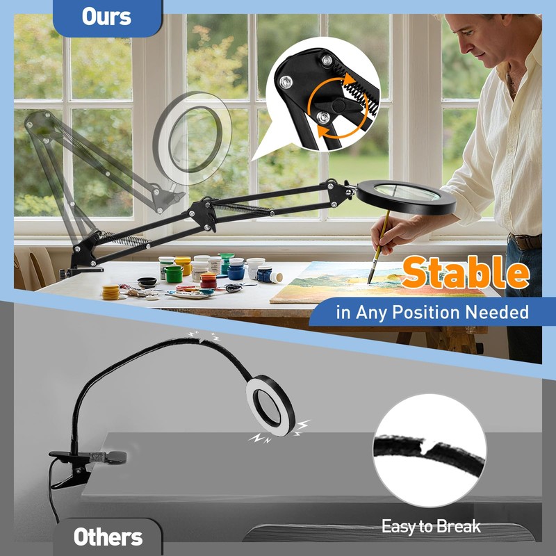 HITTI 10X Magnifying Glass with Light, 1,800 Lumens Stepless Dimmable,