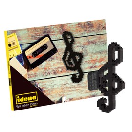 Idena 40143 - Postkarte Notenschlüssel mit einem 3D Modellbauset mit 70 Original Brixies Minibausteinen, Schwierigkeitsgrad 1, Grußkarte oder Mitbringsel für Kinder und Erwachsene