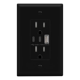 LIDER 5A USB Wall Outlet, Duplex Tamper-Resistant Receptacle, USB Type-A, 2 USB Type-C Charging Ports, Interchangeable Face Cover, Modern Upgrade, UL Listed, Wall Plate Included, Black