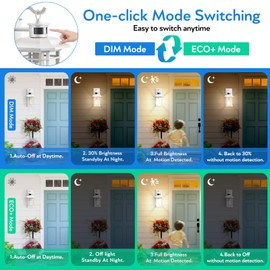 VIANIS Motion Sensor Exterior Lights for House, White Dusk to Dawn Outdoor Lighting, 100% Waterproof Front Porch Light Fixtures, Modern Exterior Sconce with Tempered Seeded Glass for Garage