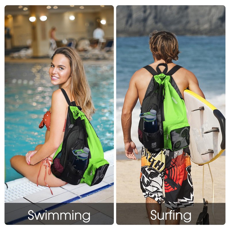 WANDF Swim Bag Mesh Drawstring Backpack with Wet Pocket for