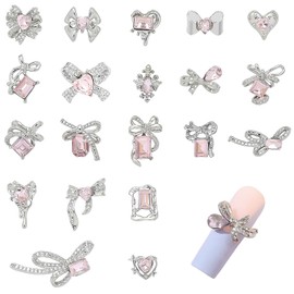 LIANHATA ネイルパーツ 20点セット リボン ストーン ハート形 蝶結び ラインストーン ミックス 3D 立体 デコパーツ キラキラ ネイルアート ジュエリーパーツ 小さめ 大きめ DIY ハンドメイド (ピンク)