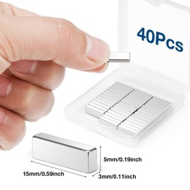 Wukong Strong Magnets15×5×3mm Extra Strong Magnet 40 Pcs Small Bar Magnet for Arts, Crafts, Model Making, DIY, Office, Fridge and Home