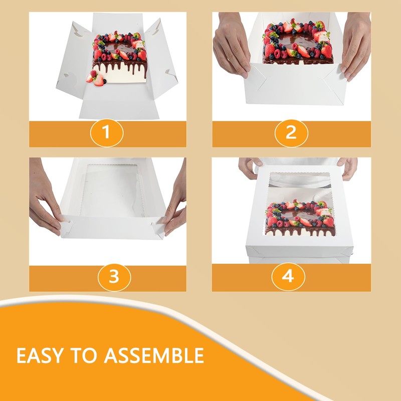 Aufind 6pcs Cake Boxes with Cake Board, 19x14x4.5 Inches White