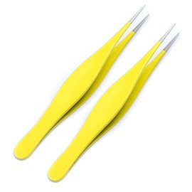 Tweezers for Ingrown Hair - Precision Sharp Needle Nose Pointed Tweezers for Splinters, Ticks & Glass Removal - Best for Eyebrow Hair, Facial Hair Removal (2 pack pointed, Yellow)