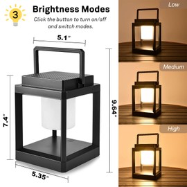 BRIMMEL Outdoor Table Lamp, LED Solar Outdoor Lantern, Portable Rechargeable Solar Lamp Waterproof, Touch Control Outdoor Lamps Cordless Lights Decorative for Patio Family Camp/ Reading/ Camping