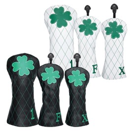 Headcover Set Driver Headcover Wood Cover Utility Cover Golf Headcover UT Cover Waterproof for Driver 440cc 460cc Clover Diamond (Black F#1)