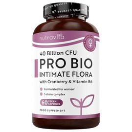 Nutravita Pro Bio Intima – Probiotika für Frauen – 40 Milliarden KBE 5-Stämme-Probiotikum mit Cranberry und Vitamin B6 – Bio-Kulturen für die weibliche Intimflora – 60 vegane Kapseln