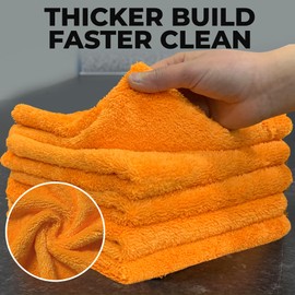 Towelogy® Heavy Duty Microfibre Cleaning Cloths for Home All Purpose - Larger, Thicker, More Absorbent Cleaning Cloth - 100% Lint Free Micro Fibre Cloths for Kitchen, Bathroom and Car (Bright Orange)