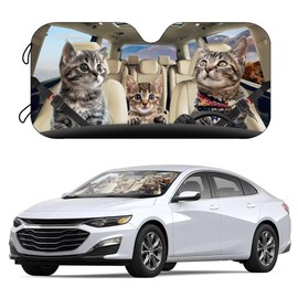 Generic Cute Cat Family Windshield Sunshade,Funny Animal Design Front Window Sun Shade - Collapsible Car Sunshade,Windshield Car Sunshade for Cars Trucks SUVs Vans 57x27.5in, JccAoT6-5