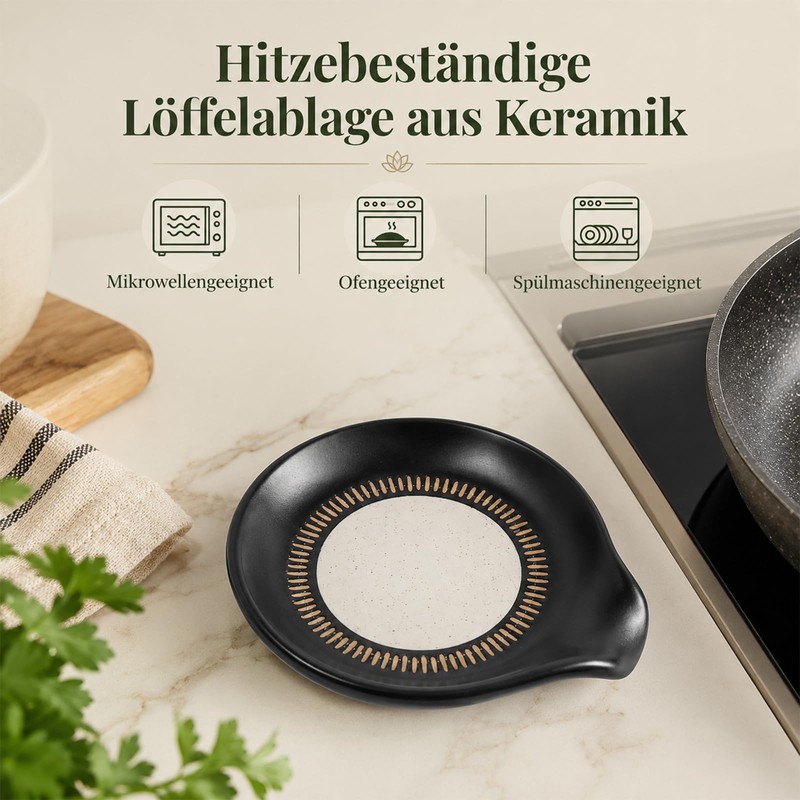 Portacucchiai in Ceramica Nera, Appoggia da Cucina per Cucchiai E