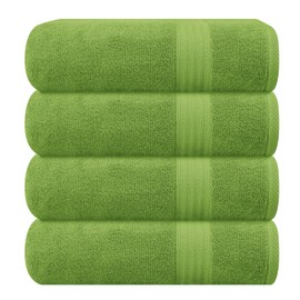 GLAMBURG Premium Cotton 4 Pack Bath Towel Set - 100% Pure Cotton - 4 Bath Towels 27x54 - Ideal for Everyday use - Ultra Soft & Highly Absorbent - Kiwi Green