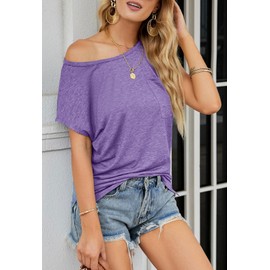 MEROKEETY Women's Casual Cap Sleeve T Shirts Basic Summer Tops Loose Solid Color Blouse, Lavender, Medium
