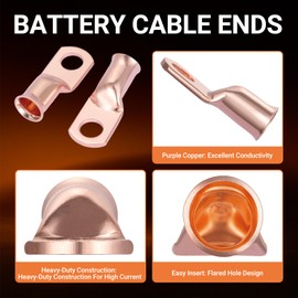 Filluck 40pcs Battery Cable Ends Kit,1/0 AWG 2 AWG 4 AWG Copper Lugs,0 Gauge 00 Gauge Heavy Duty Wire lugs, 3/8" Ring Terminal Connectors with 3:1 Heat Shrink Tube & Storage Box