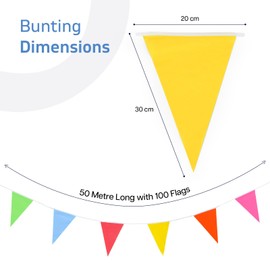 PVC Plastic Bunting Banner | Reusable 50-Metre Outdoor Buntings | 100 Flags Waterproof & Colourful Bunting for Kids Party, Birthday, Garden & Wedding Decorations