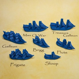 Blue Merchants & Marauders Upgraded Pirate Borg Ships Set of 7 Board Game Tokens