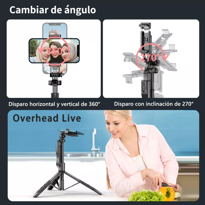 Axnen Selfie Stick Trípode Para Celular Control Remoto Luz 1.53m
