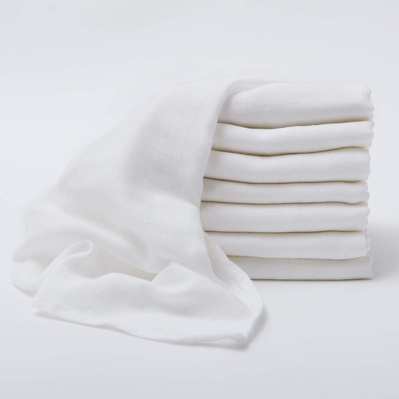 Little Bamboo Muslin Squares Pack, White, 8 Count