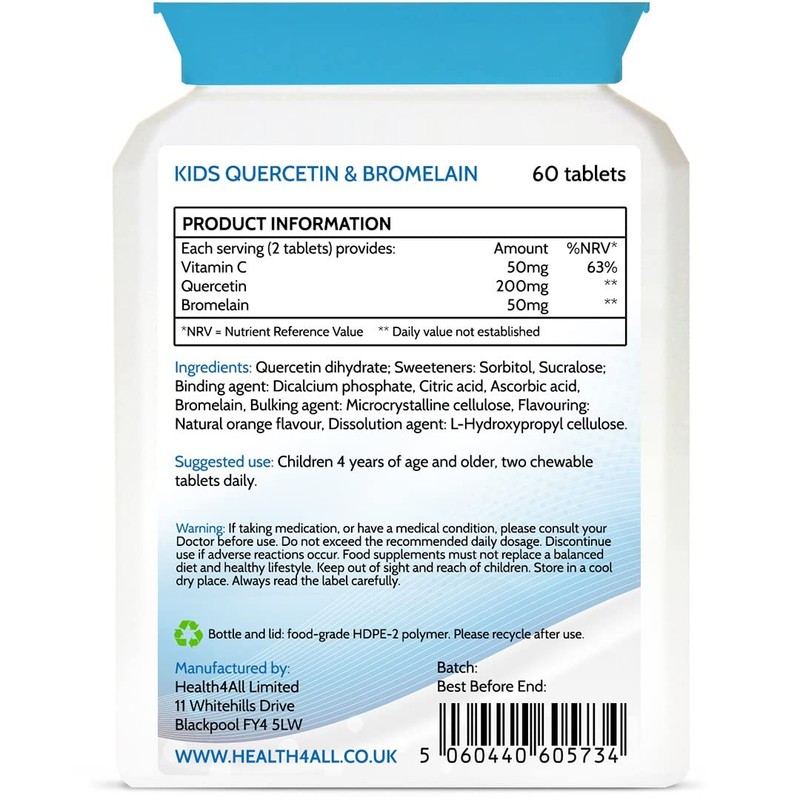 Health4All Kids Quercetin with Bromelain and Vitamin C 60 Chewable