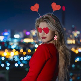 TAXTYHRE Heart Headband, Red Heart Headband with Heart Glasses and Heart-Shaped Earrings, for Carnival, Carnival, Wedding, Valentine's Day, Photo Props, Costume Party
