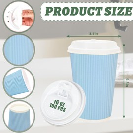 Whaline 100Pcs Pastel Color Disposable Coffee Cups with Lids 16oz Yellow Pink Blue Green Paper Cups Corrugated Ripple Wall Insulated Hot Cups for Home Office Party Supplies
