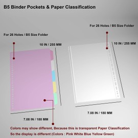 [ 3 Pcs ] B5 Size 26 Holes Binder Pockets, Zipper Binder Pouch Bags Waterproof Loose Leaf Bags & [ 1 Set ] B5 Size 26 Holes Colorful Index Page Tab Document Classification (Support, 3+1)