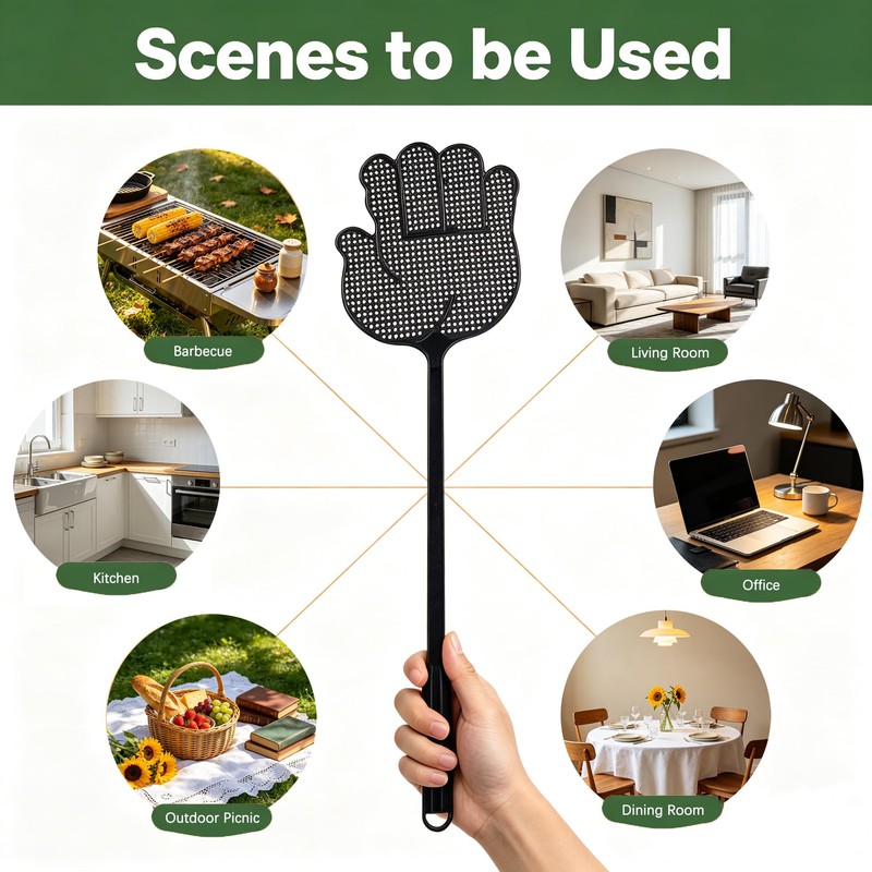 Heavy Duty Fly Swatter with Long Handle, Large swatting Surface,