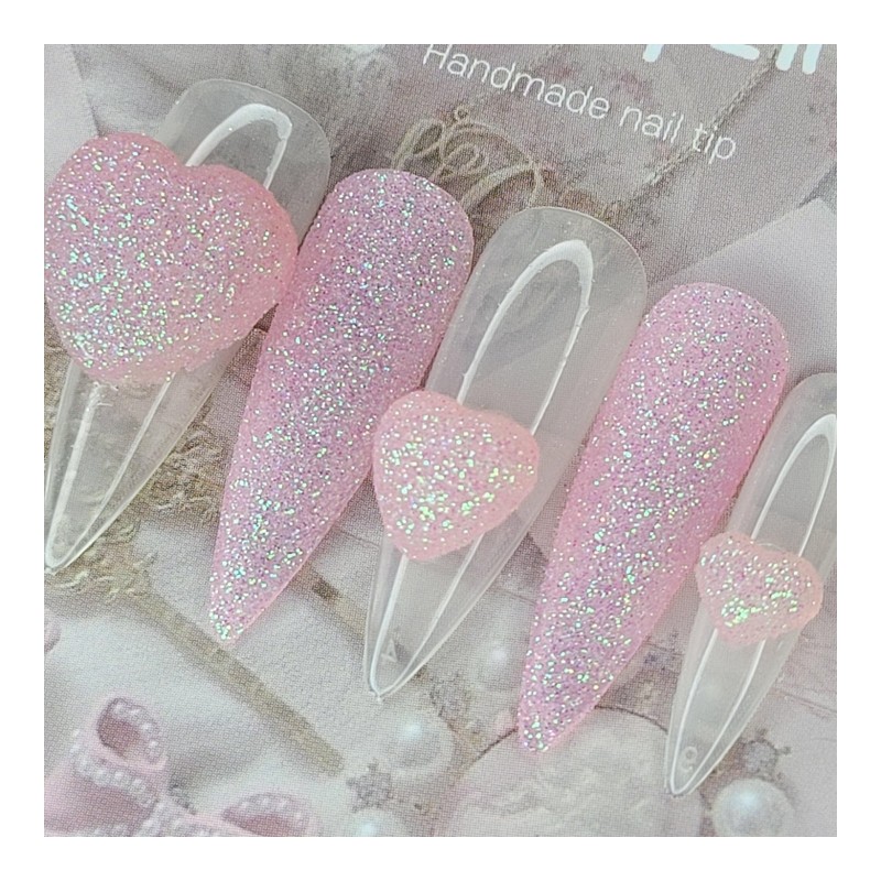 Light pink sugar handmade nail tips - Coffin Egg /