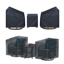 CKCLUB Waterproof Patio Furniture Covers, Outdoor Swivel Lounge Cover Set for 3 Piece Bistro Set, Patio Sofa Covers for 2 Chairs and Coffee Table, Black (Black, Large Size)