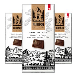 Milkboy Swiss Dark Chocolates with Coffee - 72% Cocoa - Gourmet Dark Chocolate Bars - Made in Switzerland - Gluten Free - Sustainably Farmed - Non GMO - Vegan 3.5 oz 3 Pack