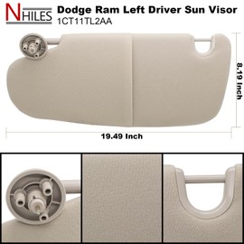 NHILES Left Driver Sun Visor Compatible with 2002 2003 2004 2005 2006 2007 2008 2009 Dodge Ram 1500 2500 3500 Sun Visor Replacement Number 1CT11TL2AA Color: Beige