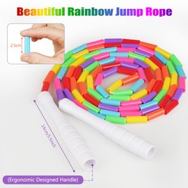 Fezog Rainbow Beaded Kids Jump Rope, Segmented Skipping Rope for Kids Adults, Tangle-Free Rope Skipping Child Jump Rope for Fitness Exercise Training